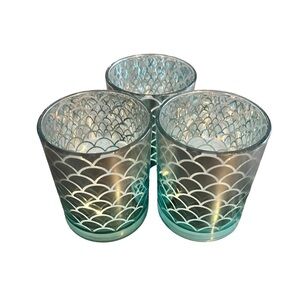 Source Unknown Blue and Silver Quilted Candle Holders